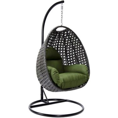 Wicker Hanging Egg Swing Chair In Dark Green/Black