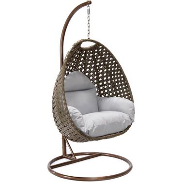 LeisureMod Light Grey Wicker Hanging Egg Swing Chair ESCBG-40LGR