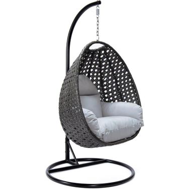 LeisureMod Light Grey Wicker Hanging Egg Swing Chair ESCCH-40LGR