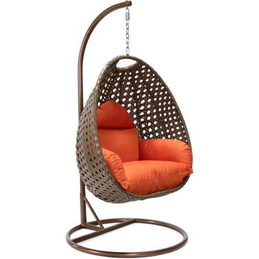 Wicker Hanging Egg Swing Chair In Orange/Brown
