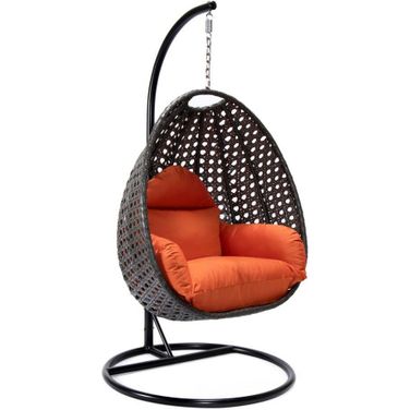 Wicker Hanging Egg Swing Chair In Orange/Black