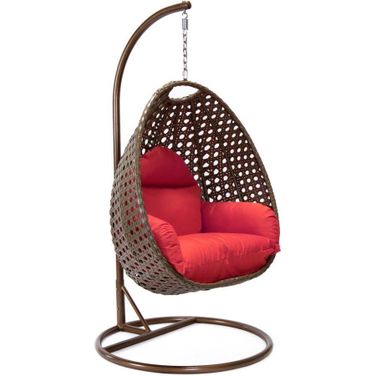 Wicker Hanging Egg Swing Chair In Red/Brown