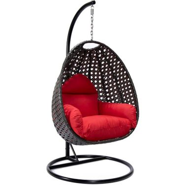 Wicker Hanging Egg Swing Chair In Red/Black