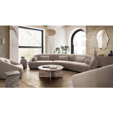 Lena 3PC Sectional In Fawn Faux Alpaca Fabric