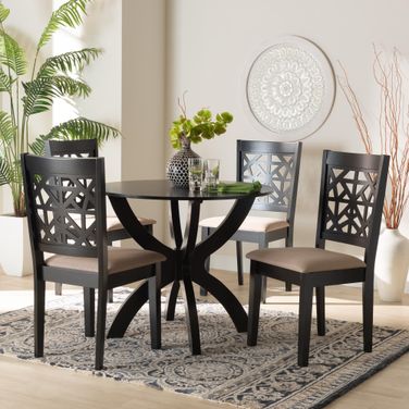 Lena 5-Piece Dining Set In Beige Fabric and Dark Brown Finished Wood