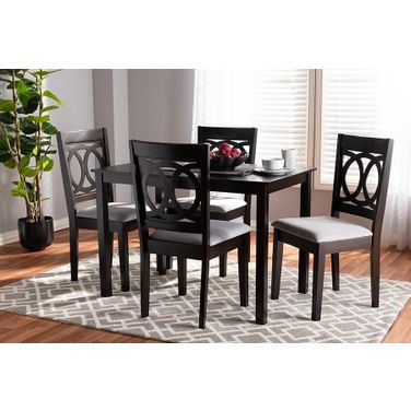 Lenoir Modern And Contemporary Gray Fabric Upholstered Espresso Brown Finished Wood 5-Piece Dining Set