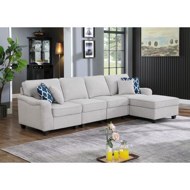 Leo Light Gray Linen 5 Seater Sofa and Ottoman 89121-8