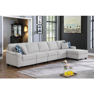 Leo Light Gray Linen 6 Seater Sofa and Ottoman 89121-7