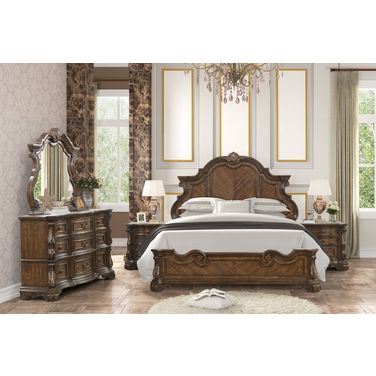Leovanni Eastern king Panel Bed In Dark Brown