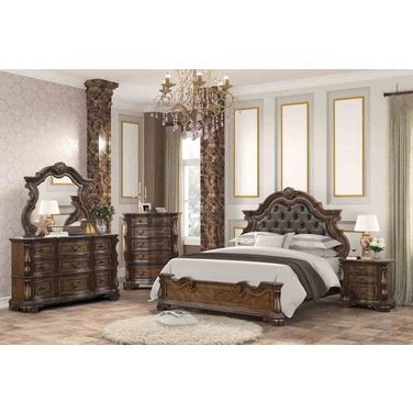 Leovanni Upholstered Bedroom Set In Dark Brown