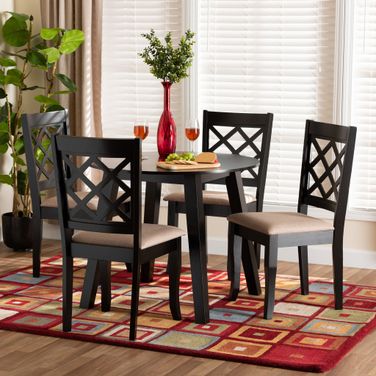 Lexi Wood 5 Piece Dining Set In Beige and Dark Brown