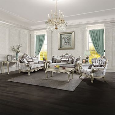 Libertee Living Room Set with Pillows In Beige and Champagne