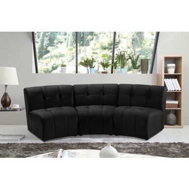 Limitless 3-Piece Velvet Modular Sectional In Black