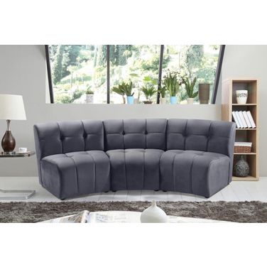 Limitless 3-Piece Velvet Modular Sectional In Grey