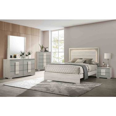 Lincolt Bedroom Set In White Wash and Stone Gray