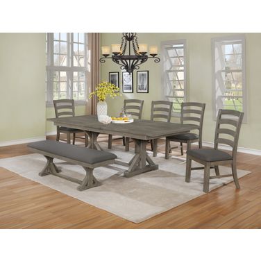 Linda Dining Room Set In Rustic Gray Brown Wood