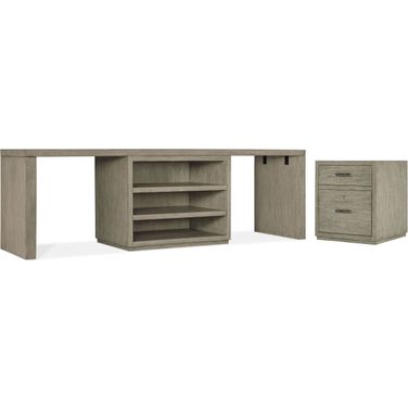 Linville Falls 96 Inch Home Office Set with Centered Open Desk Cabinet In Medium Wood