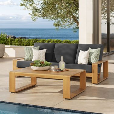 Lirienne 2-Piece Outdoor Patio Aluminum Faux Wood Furniture Set In Charcoal and Natural