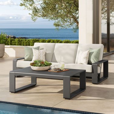 Lirienne 2-Piece Outdoor Patio Aluminum Furniture Set In Cream and Gray