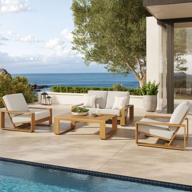 Lirienne 4-Piece Outdoor Patio Aluminum Faux Wood Furniture Set In Ivory and Natural