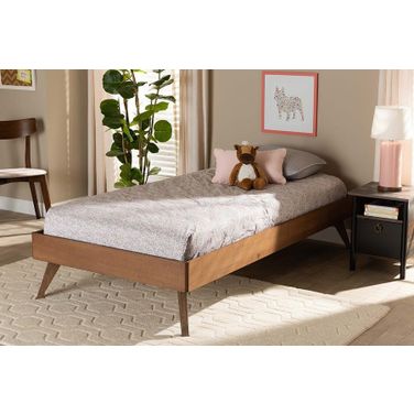 Lissette Mid-Century Modern Ash Walnut Finished Wood Twin Size Platform Bed Frame