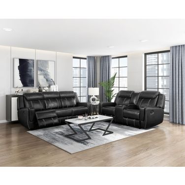 Littleton Double Reclining Sofa Living Room Set In Black