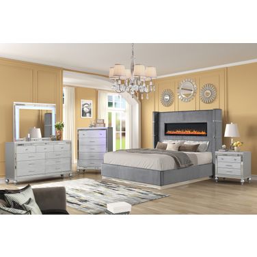 Lizelle Queen 5 Piece Upholstered Bedroom Set In Gray