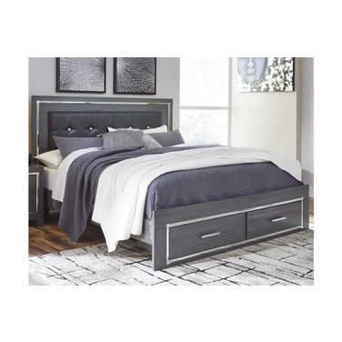 Lodanna Gray King Upholstered Panel Storage Bed