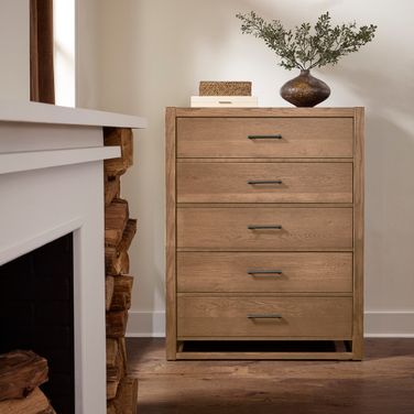 Lodge and Loft 5 Drawer Chest In Blond Oak