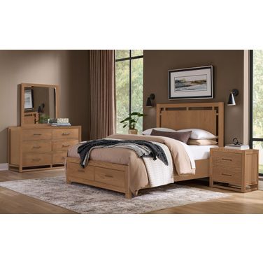 Lodge and Loft Floating Panel Bedroom Set with Footboard Storage In Blond Oak