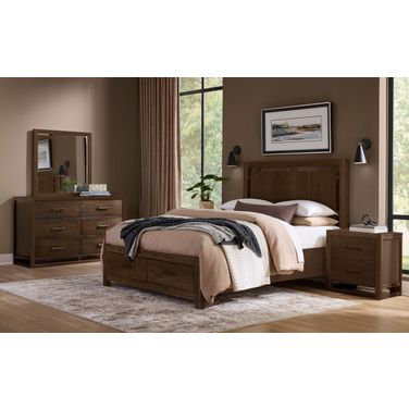 Lodge and Loft Floating Panel Bedroom Set with Footboard Storage In Dark Oak