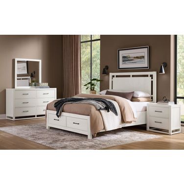 Lodge and Loft Floating Panel Bedroom Set with Footboard Storage In Soft White