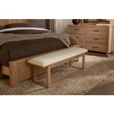Lodge and Loft Upholstered Bench In Ivory Cream and Blond Oak