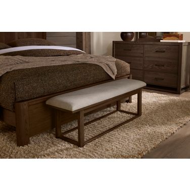 Lodge and Loft Upholstered Bench In Ivory Cream and Dark Oak