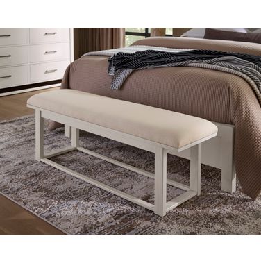 Lodge and Loft Upholstered Bench In Ivory Cream and Soft White