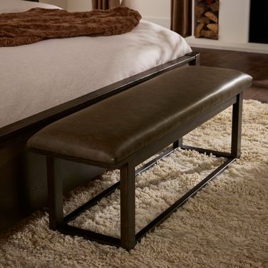 Lodge and Loft Upholstered Bench In Sedona Brown and Dark Oak