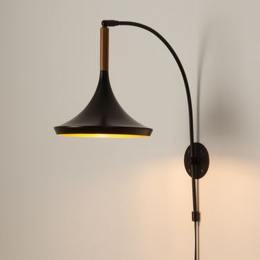 Lodi Plug-in Wall Sconce In Matte Black and Walnut