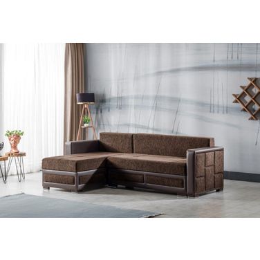 Loft Upholstered Convertible Sectional with Storage In Brown