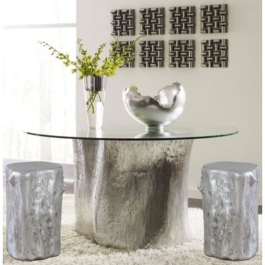 Log Silver Leaf 60 Inch Glass Top Dining Room Set