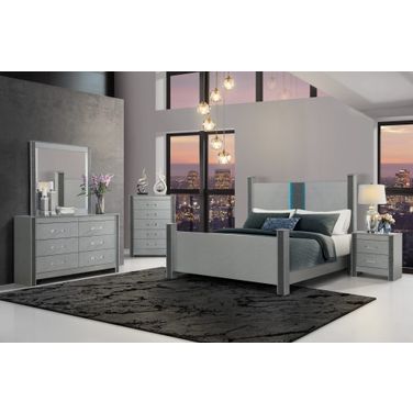 Logan Bedroom Set with LED and Speakers In Silver