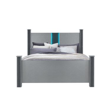 Logan King Bed with LED and Speakers In Silver