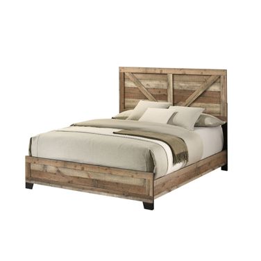 Logan MDF Solid Wood Queen Panel Bed in Weathered Brown Pine