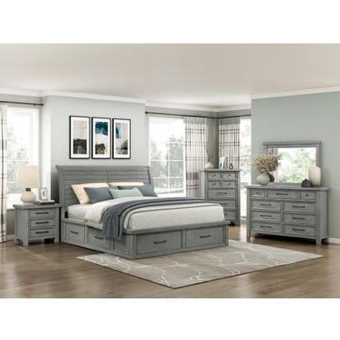 Logandale Platform Bedroom Set with Storage Footboard and Side Rails In Gray