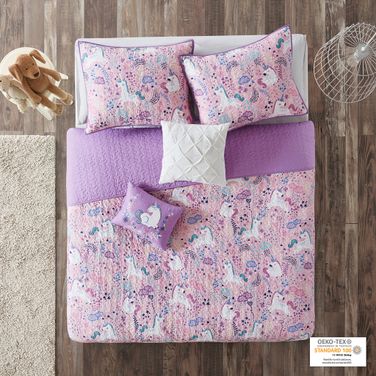 Lola Cotton Printed 5 Piece Queen Coverlet Set In Pink