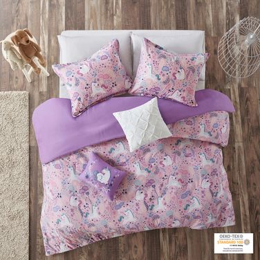 Lola Cotton Printed 5 Piece Queen Duvet Cover Set In Pink