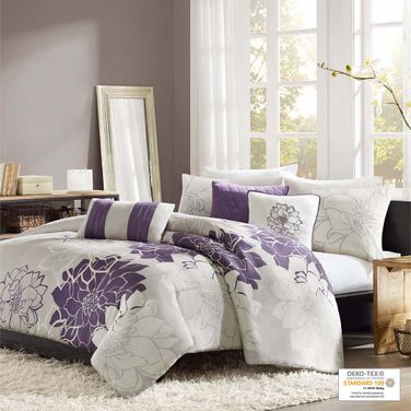 Lola Cotton King Printed Duvet 6 Piece Set In Purple