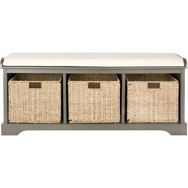 Lonan Grey and White Wicker Storage Bench