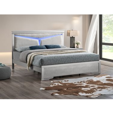 Lorana Teddy Fabric LED Bedroom Set In Silver Champagne