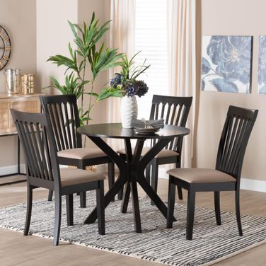 Lore Fabric and Wood 5-Piece Dining Set In Sand and Dark Brown