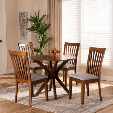 Lore Upholstered and Wood 5-Piece Dining Set In Grey and Walnut Brown